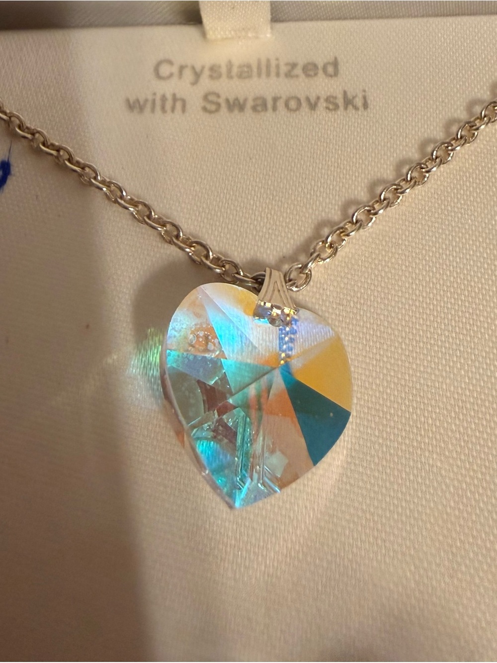Vintage Swarovski Crystalized Heart Pendant Necklace – Iridescent